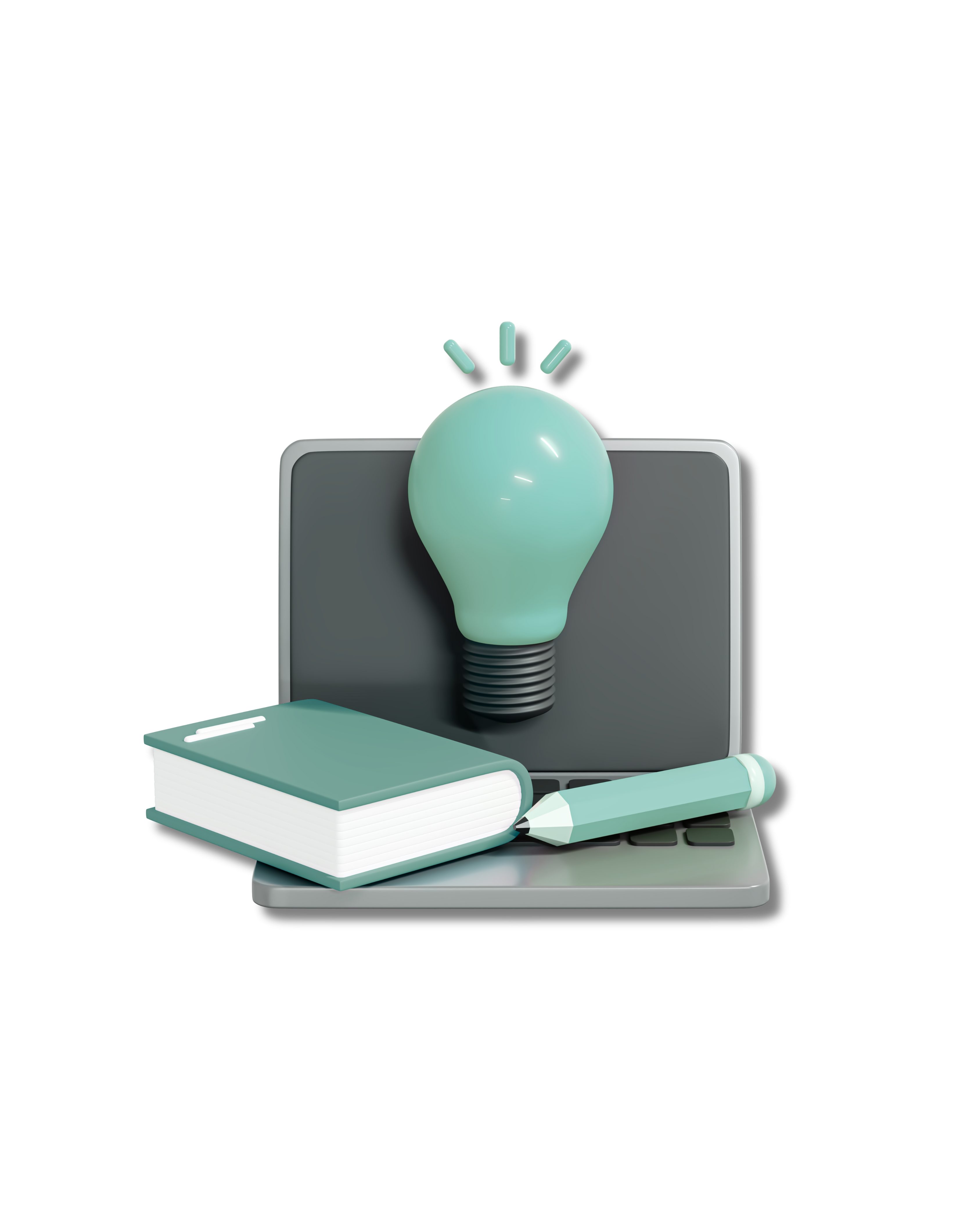 مصباح فكرة - لابتوب - كتاب - قلم