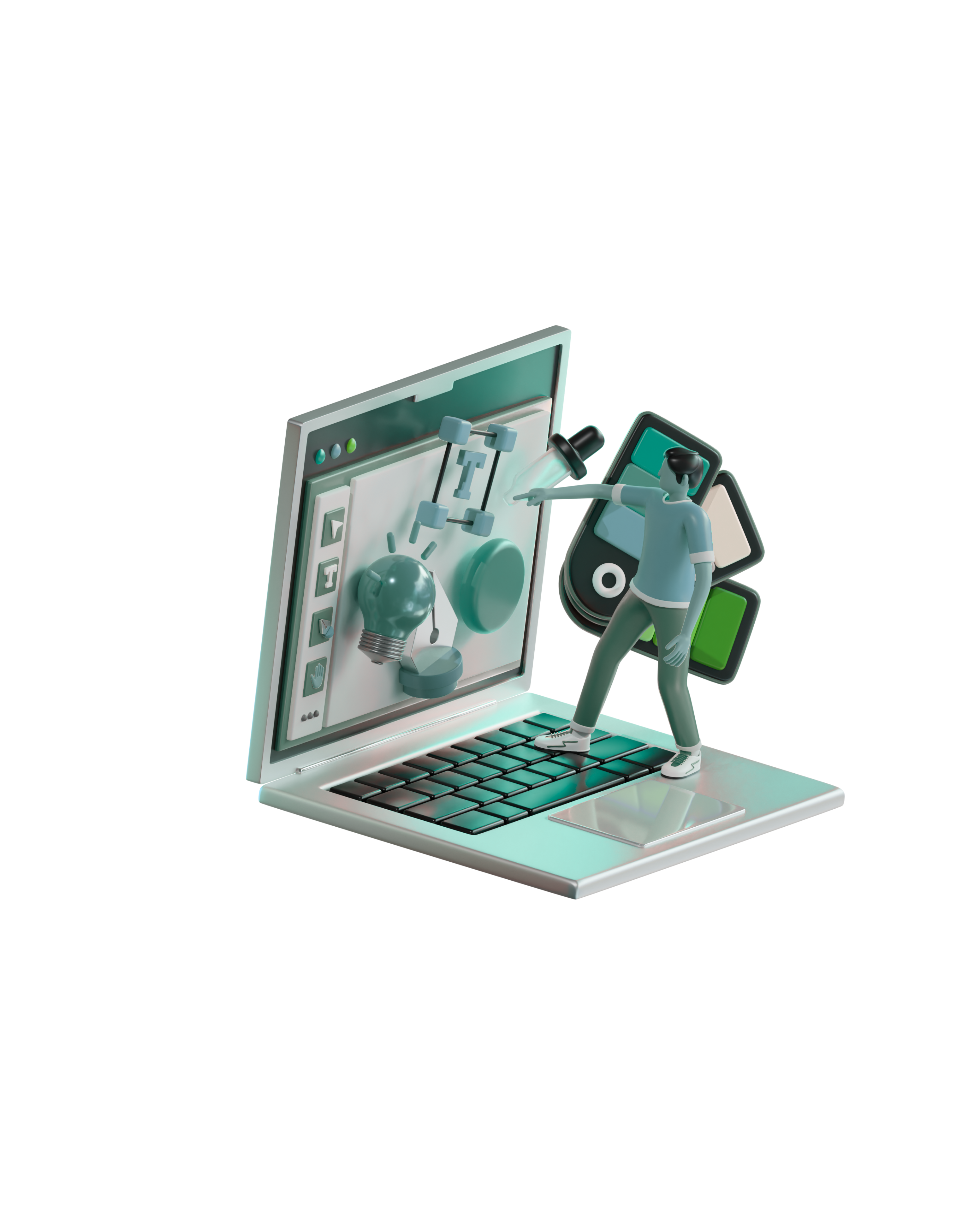 مصباح فكرة - لابتوب - كتاب - قلم